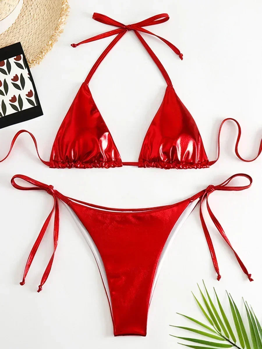 Roxana Faux-Leather String Bikini Two-piece