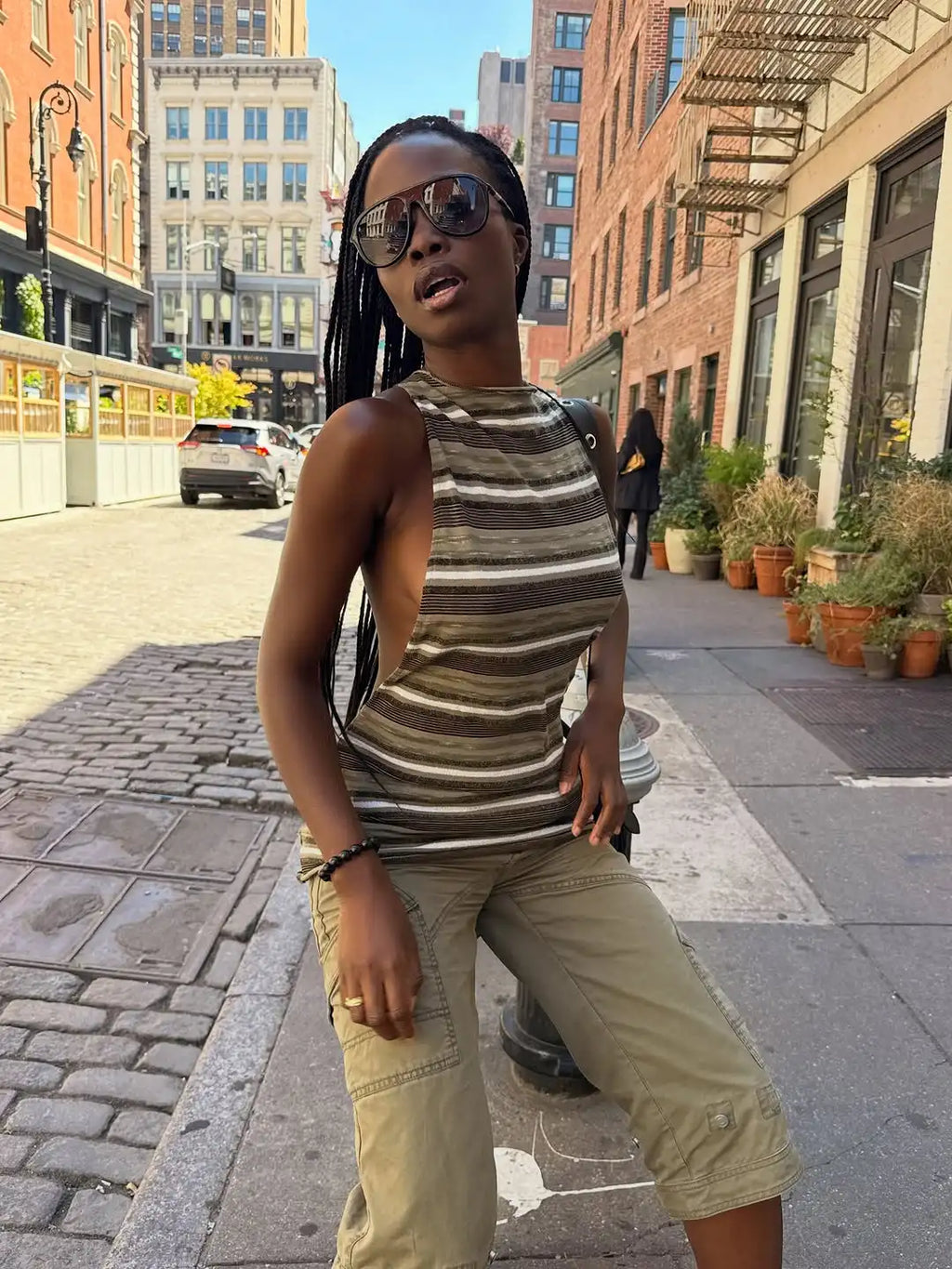 Junia Striped Slinky Backless Mini Dress