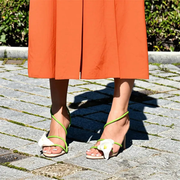 Calla Lily Slingback Kitten-Heel Sandals