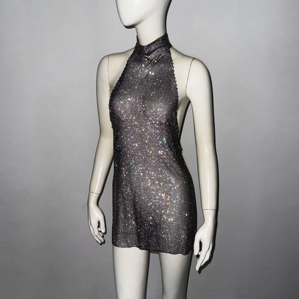 Faye Sparkling Metal Backless Mini Dress