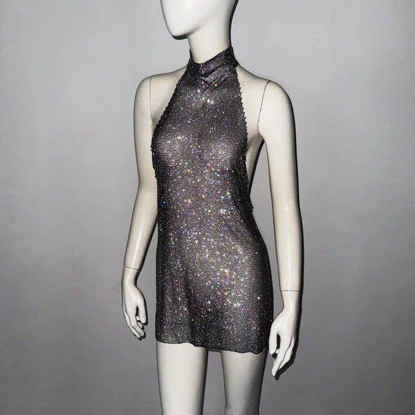 Faye Sparkling Metal Backless Mini Dress