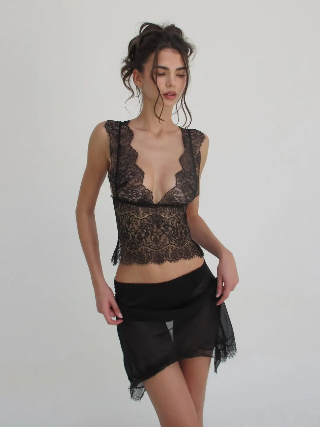 Nerissa Sheer Lace V-Neck Top One-piece