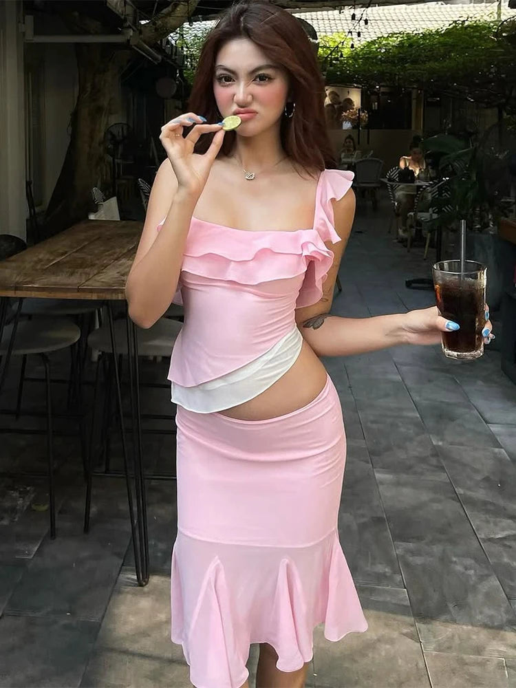 Camellia Ruffle Top Midi Skirt Two-piece Main image
