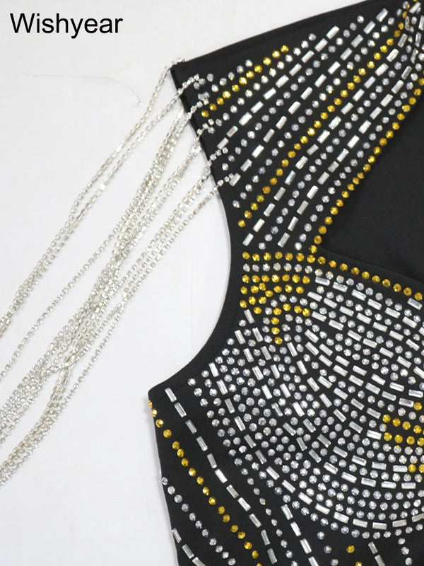 Vespera Crystal Tassel Cutout Bodycon Mini Dress