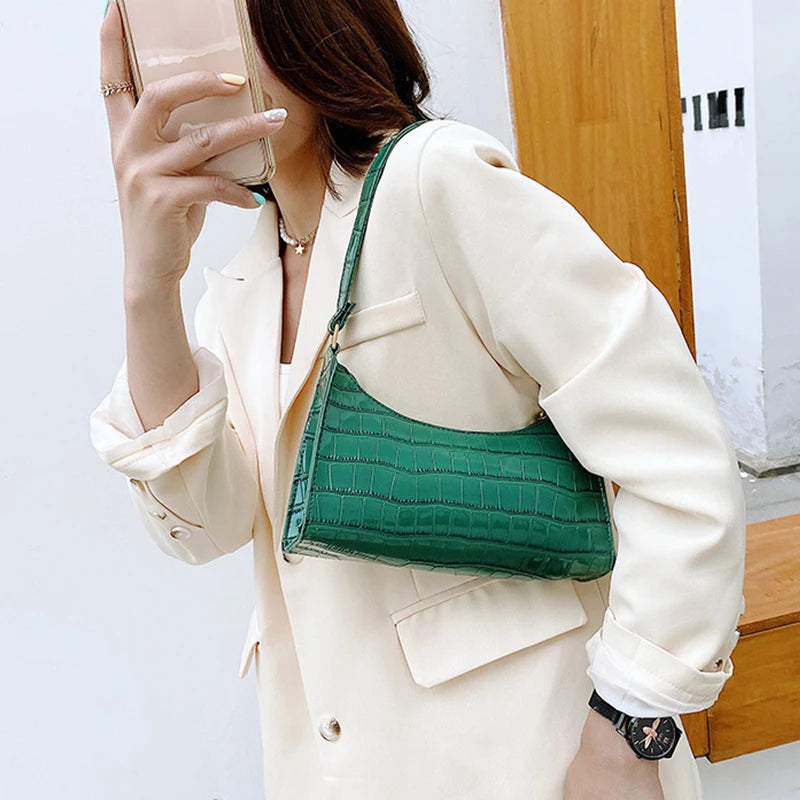 Coralie Croc-Embossed Faux-Leather Baguette Shoulder Bag