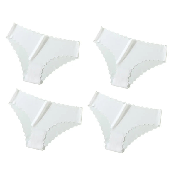 4Pcs/Set Ice Silk Mid-Rise Panties Women's Seamless Briefs Solid No Show Underwear Scalloped Edge Panties Sexy Lingerie XS-XL