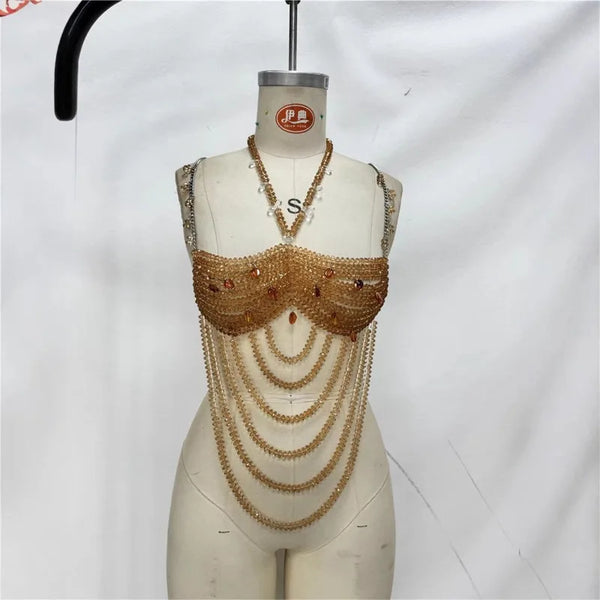 Aurette Rhinestone Tassel Chain Top