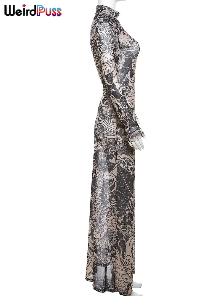 Jenny Midnight Dragon Long Sleeve Maxi Dress