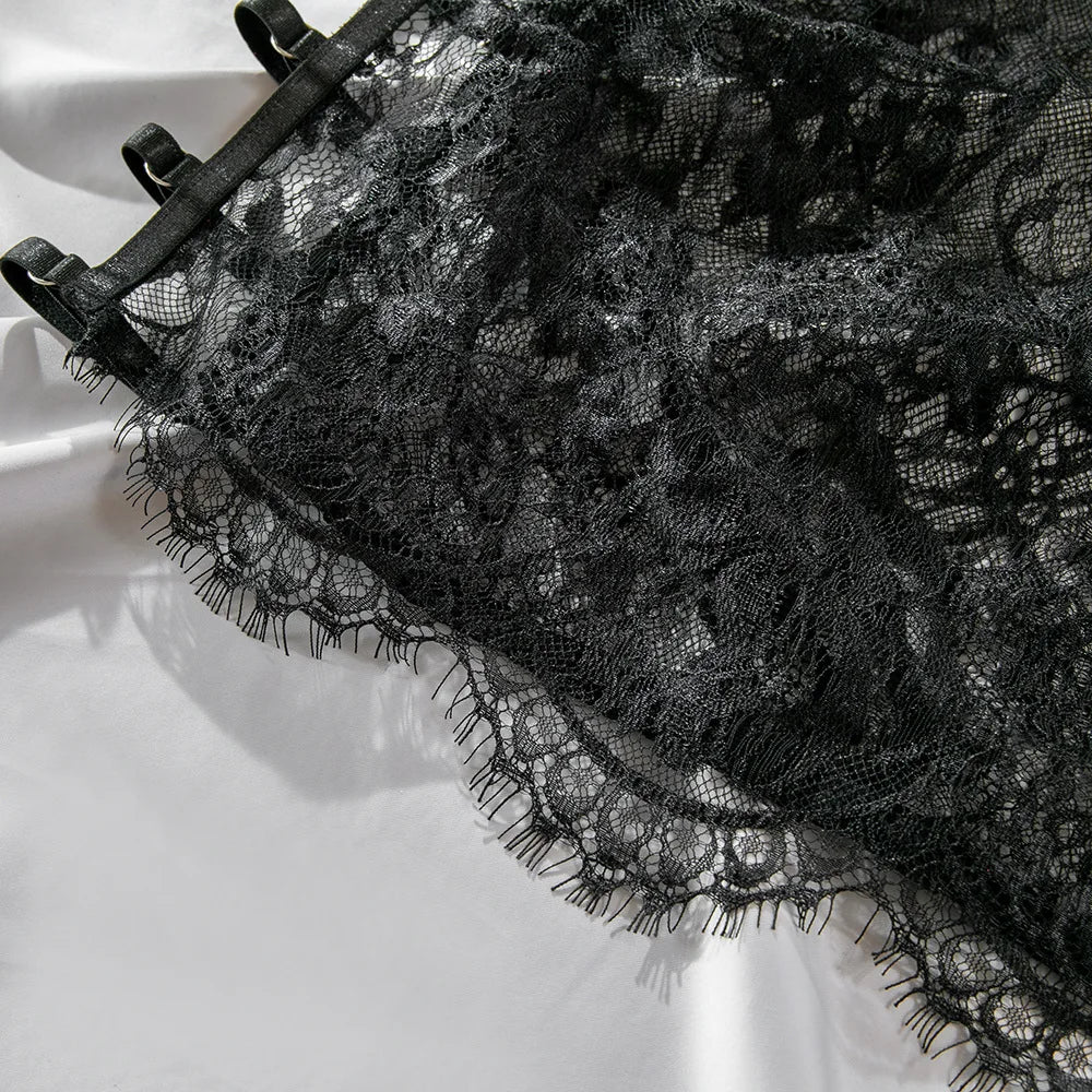 Severine Lace Longline Bra & Buckle-Strap Mini Skirt Lingerie Set