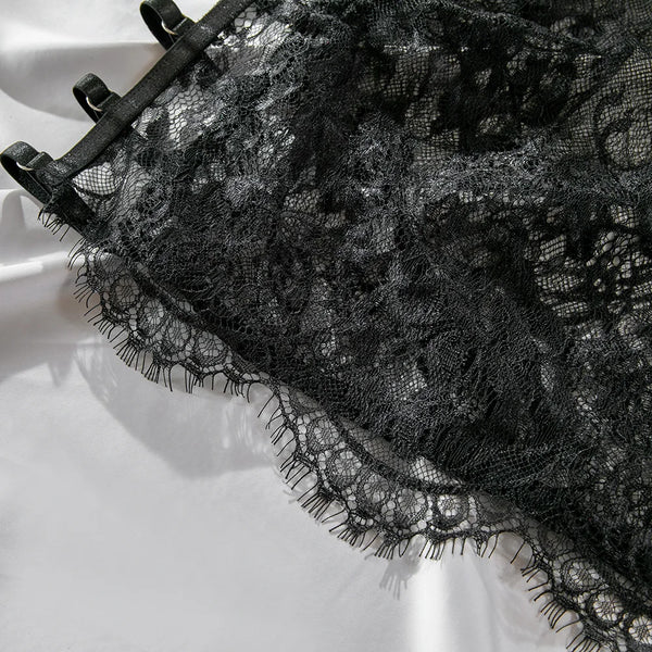 Severine Lace Longline Bra & Buckle-Strap Mini Skirt Lingerie Set