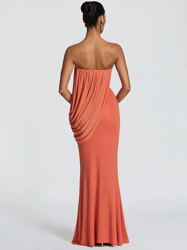 Valentina Draped Strapless Mermaid Maxi Dress