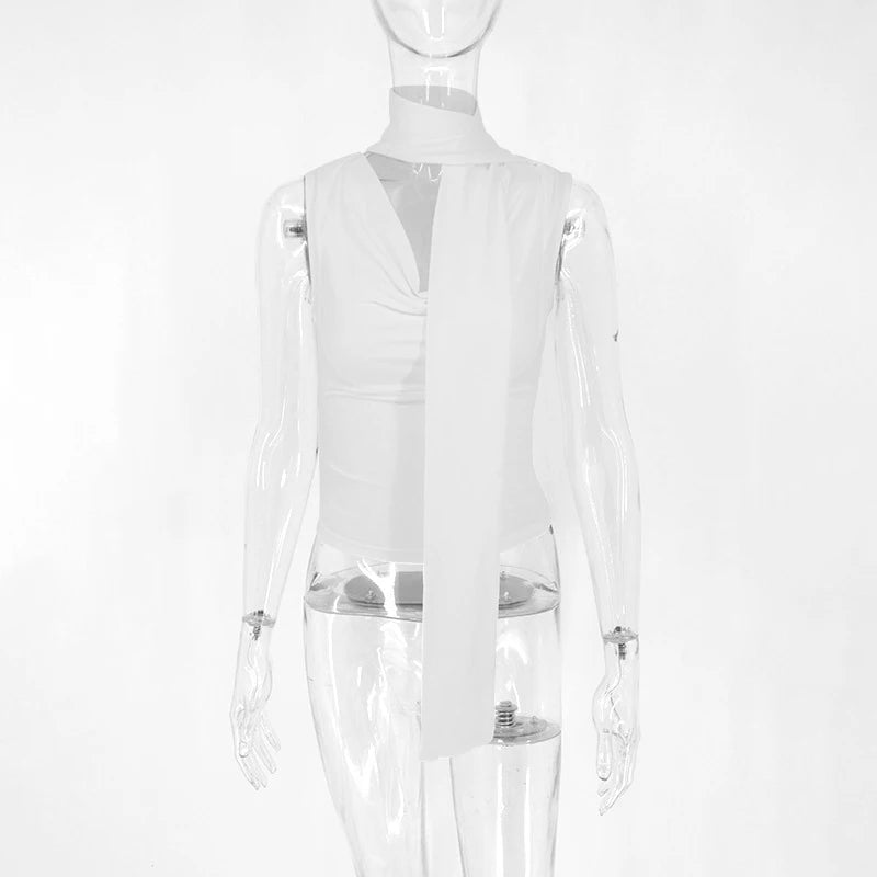 Cecelia Soft Whisper Ruched Draped Sleeveless Scarf Top One-piece