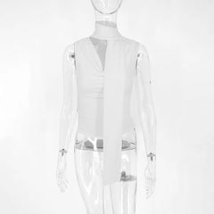 Cecelia Soft Whisper Ruched Draped Sleeveless Scarf Top One-piece