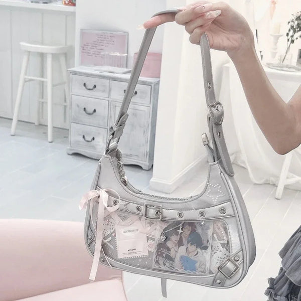 Cute Y2k Womens Shoulder Bag Fashion Elegant Sweet Lolita Jk Ita Bag Transparent Literary Kawaii Exquisite Female Handbag Purse