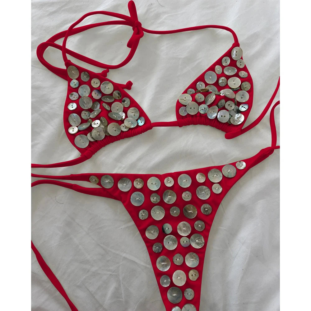 Gaudenzia Rhinestone Push-Up Triangle Micro Bikini Two-piece