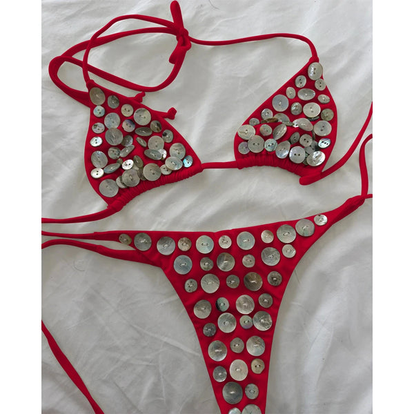 Gaudenzia Rhinestone Push-Up Triangle Micro Bikini Two-piece