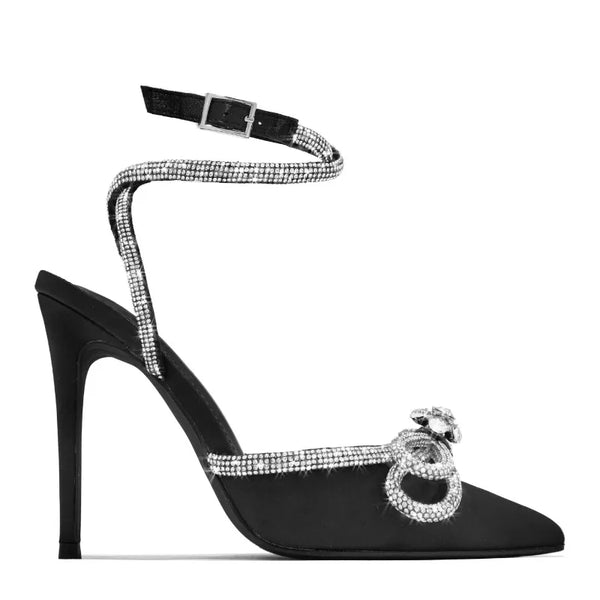 Celandine Crystal Butterfly-Knot Buckle Pointed-Toe Stiletto Pumps