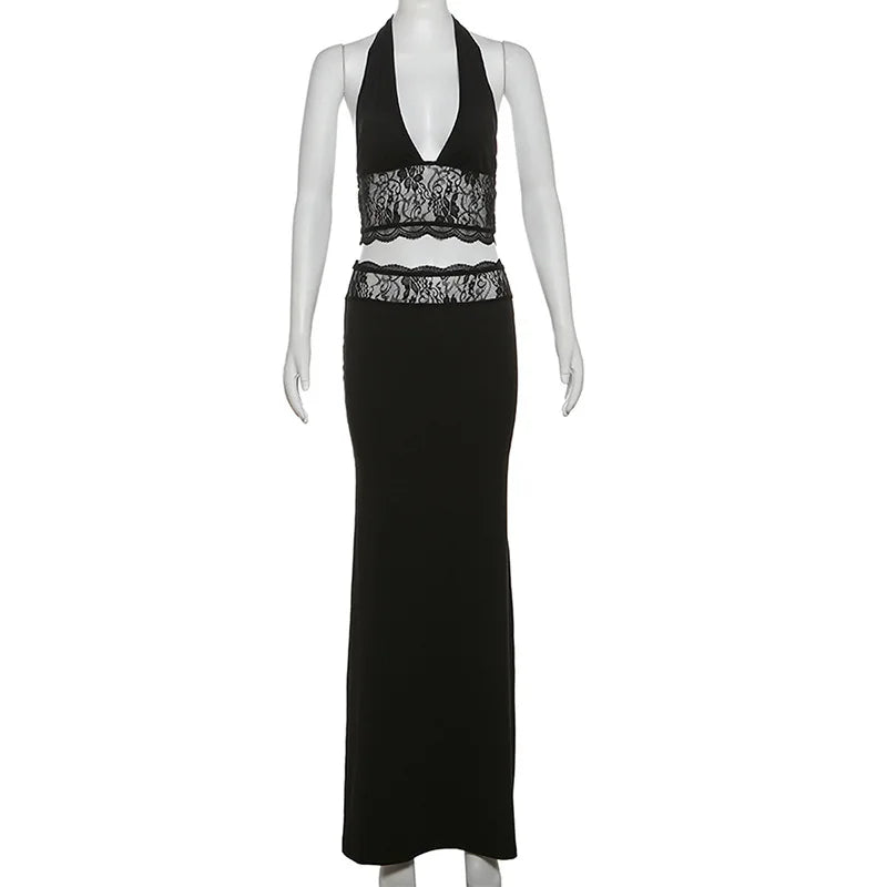 Carmella Lace Halter Maxi Skirt Set Two-piece
