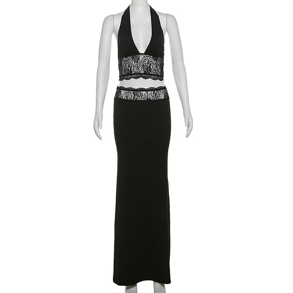 Carmella Lace Halter Maxi Skirt Set Two-piece