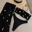 Sexy 3 Pieces Bikini Women Swimsuit With Crochet Pants Female Swimwear One Shoulder Bikini Tassels Swim Suit Bodysuit Beachwear