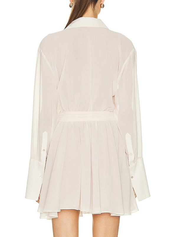 Geneva Sheer Long-Sleeve Chiffon Shirt Mini Dress