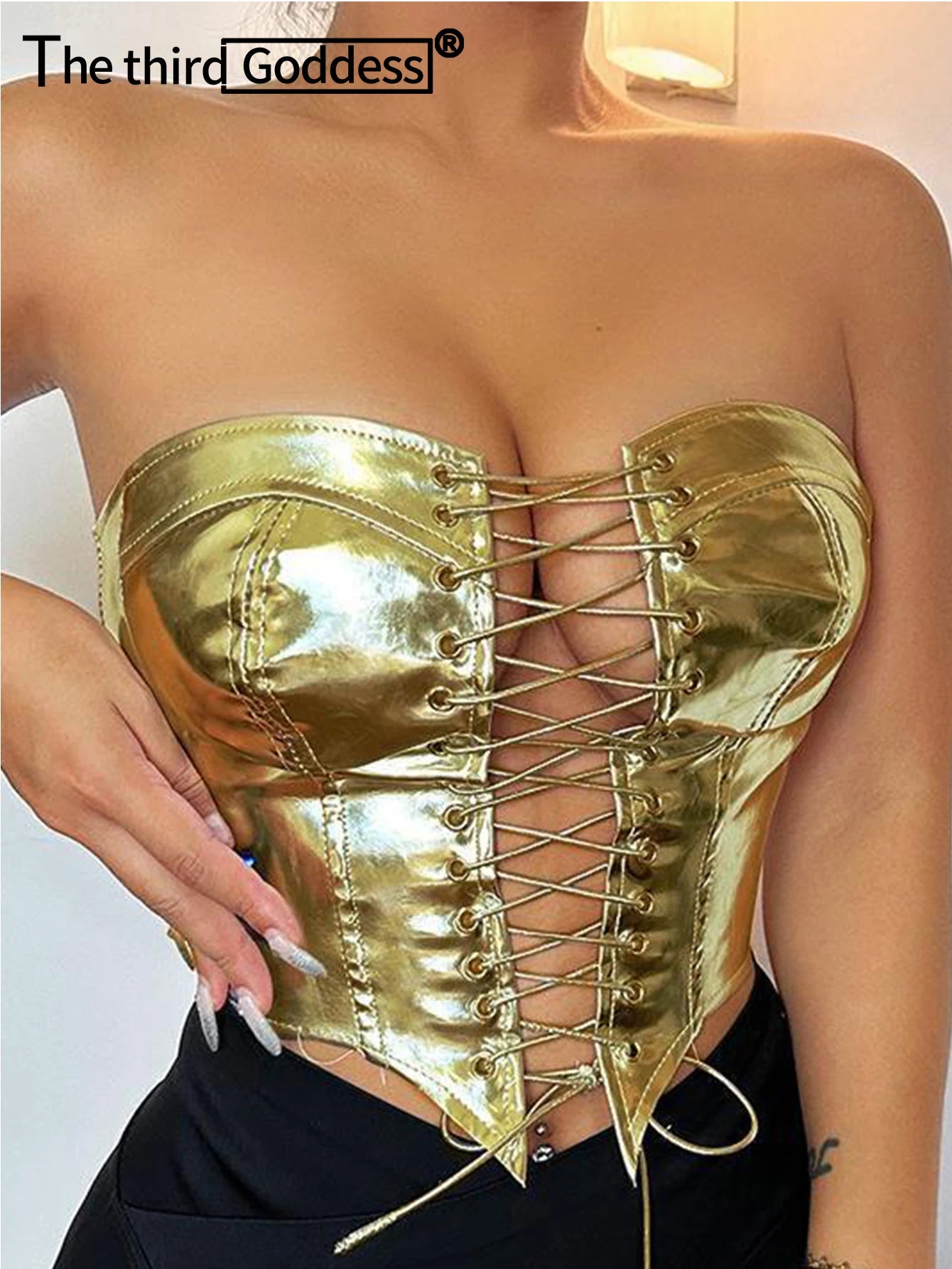Sylvie Metallic PU Leather Corset Crop Top