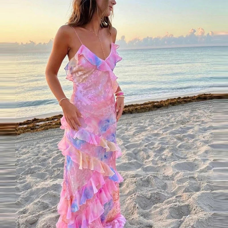 Noeline Floral Ruffle V-Neck Maxi Dress