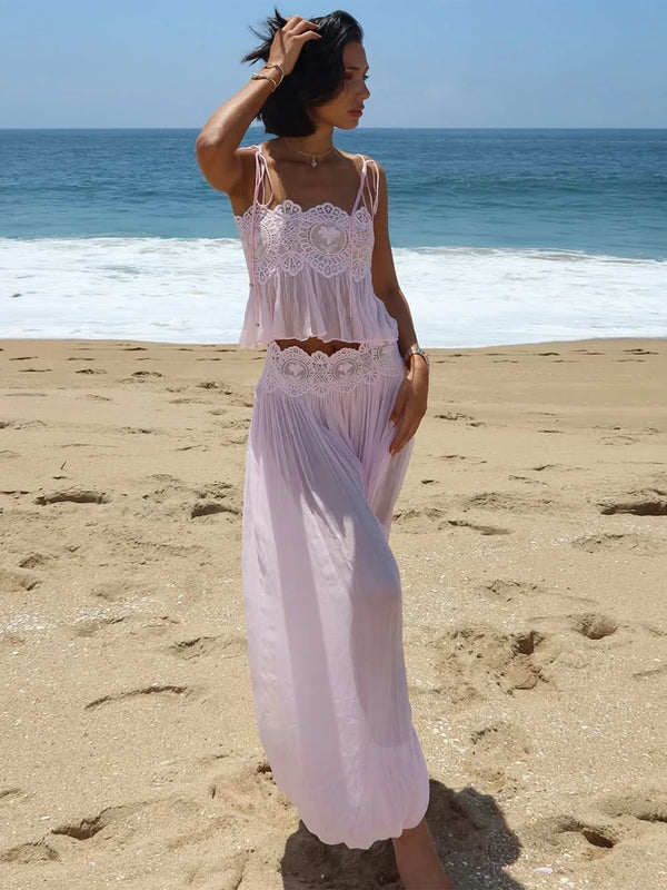 Paloma Lace-Up Pleated Pants Set Two-piece