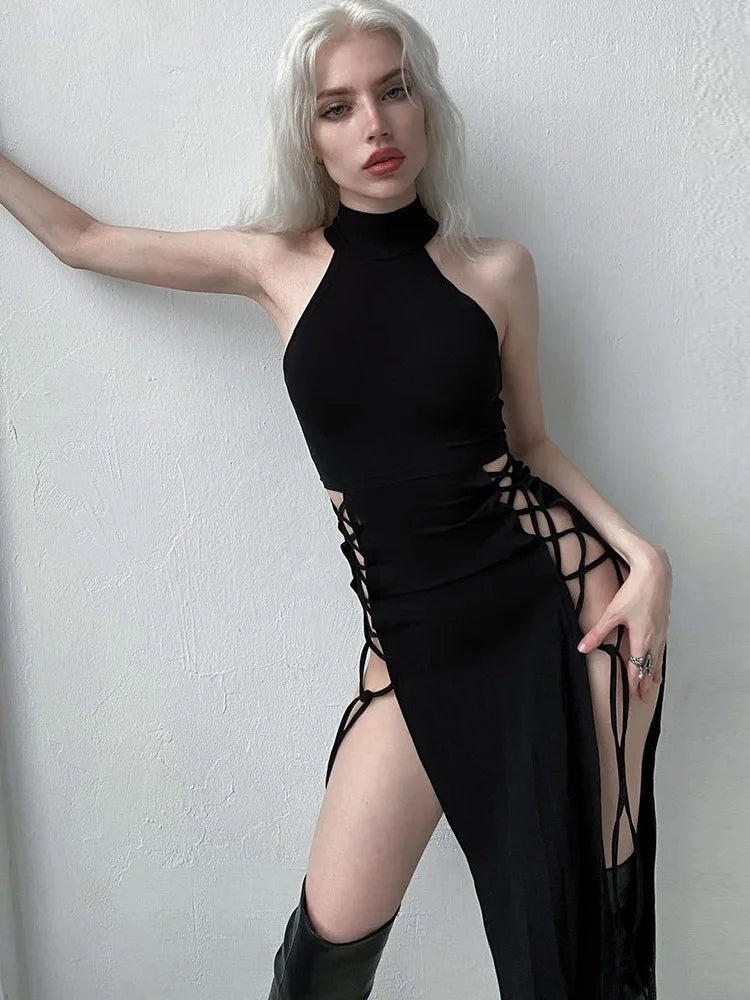 Seraphine Gothic Nun Cosplay Costume with Lace-Up High Slits