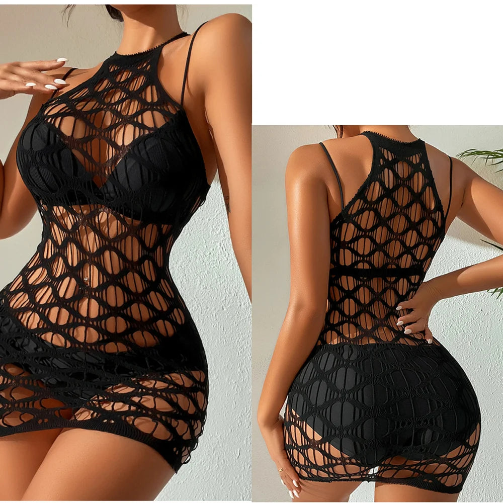 Serafina Multi-Style Fishnet Hollow-Out Bodycon Lingerie Mini Dress