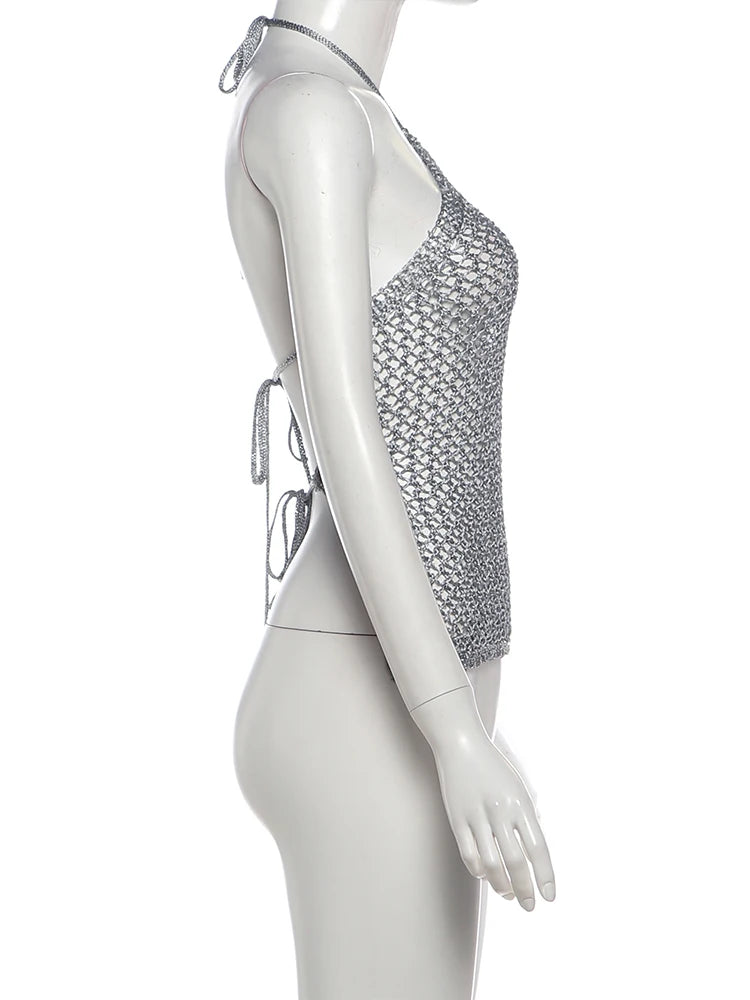 Aria Golden Glow Halter Knit Party Top