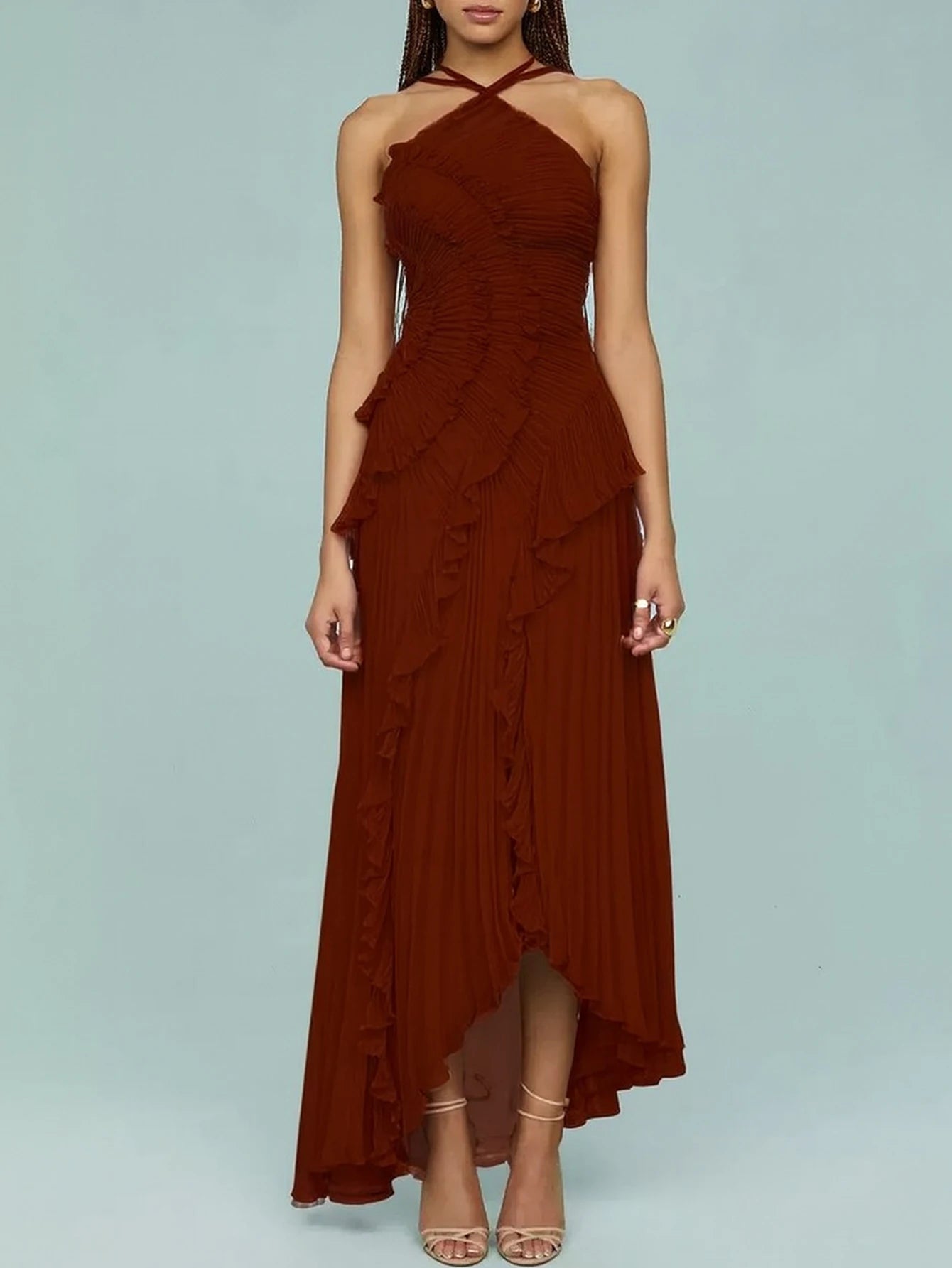 Saskia Ruched Backless A-Line Maxi Dress