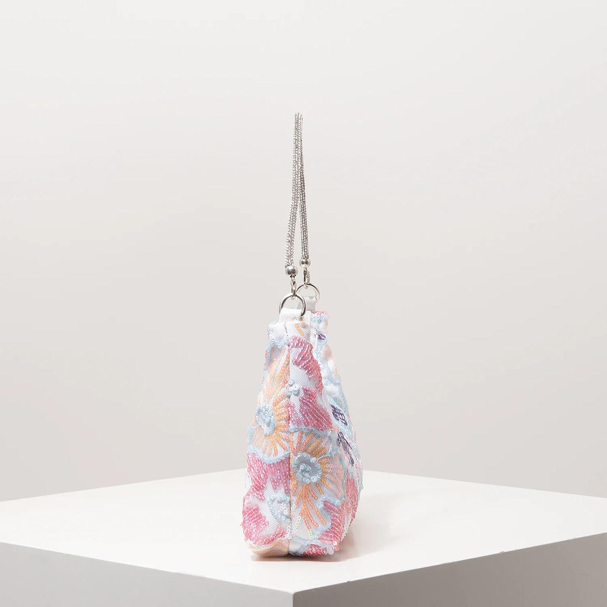 Florentina Floral Sequin Embroidered Half-Moon Shoulder Bag