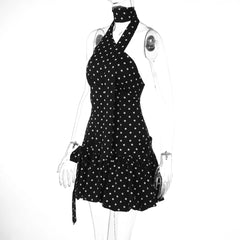 Isabella Riviera Polka Dot One-Shoulder Halter Ruffle Mini Dress