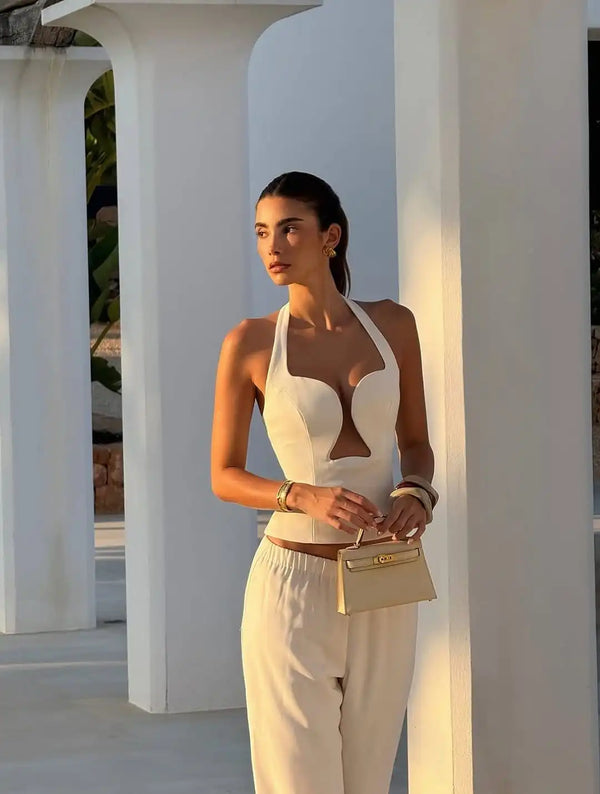 Nola Deep-V Cutout Halter Top One-piece