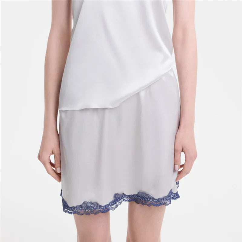 hirigin Summer French Women Satin Pajama Skirts Bottoms Lace Trim Silk Lounge Skirts High Elastic Waist Y2K Vintage Streetwear