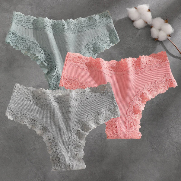 Brielle Floral Lace Bikini Panty Pack Lingerie 3-piece