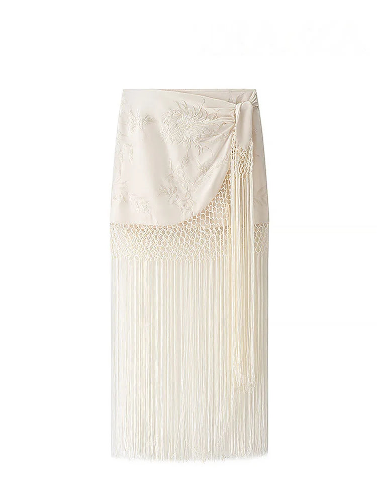 Domitille Floral Asymmetrical Fringe Midi Skirt One-piece