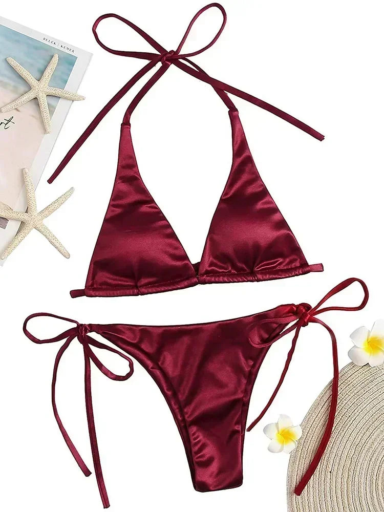 Valentina Metallic Wrap Halter Bikini Two-piece