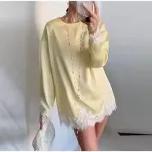Amara Satin Lace Long-Sleeve Mini Dress