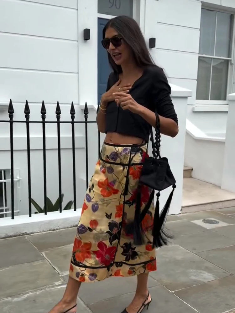 Hermione Floral Asymmetrical Fringe Midi Skirt One-piece