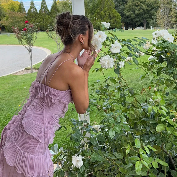 Arabella Tiered Pleated Ruffle Maxi Dress