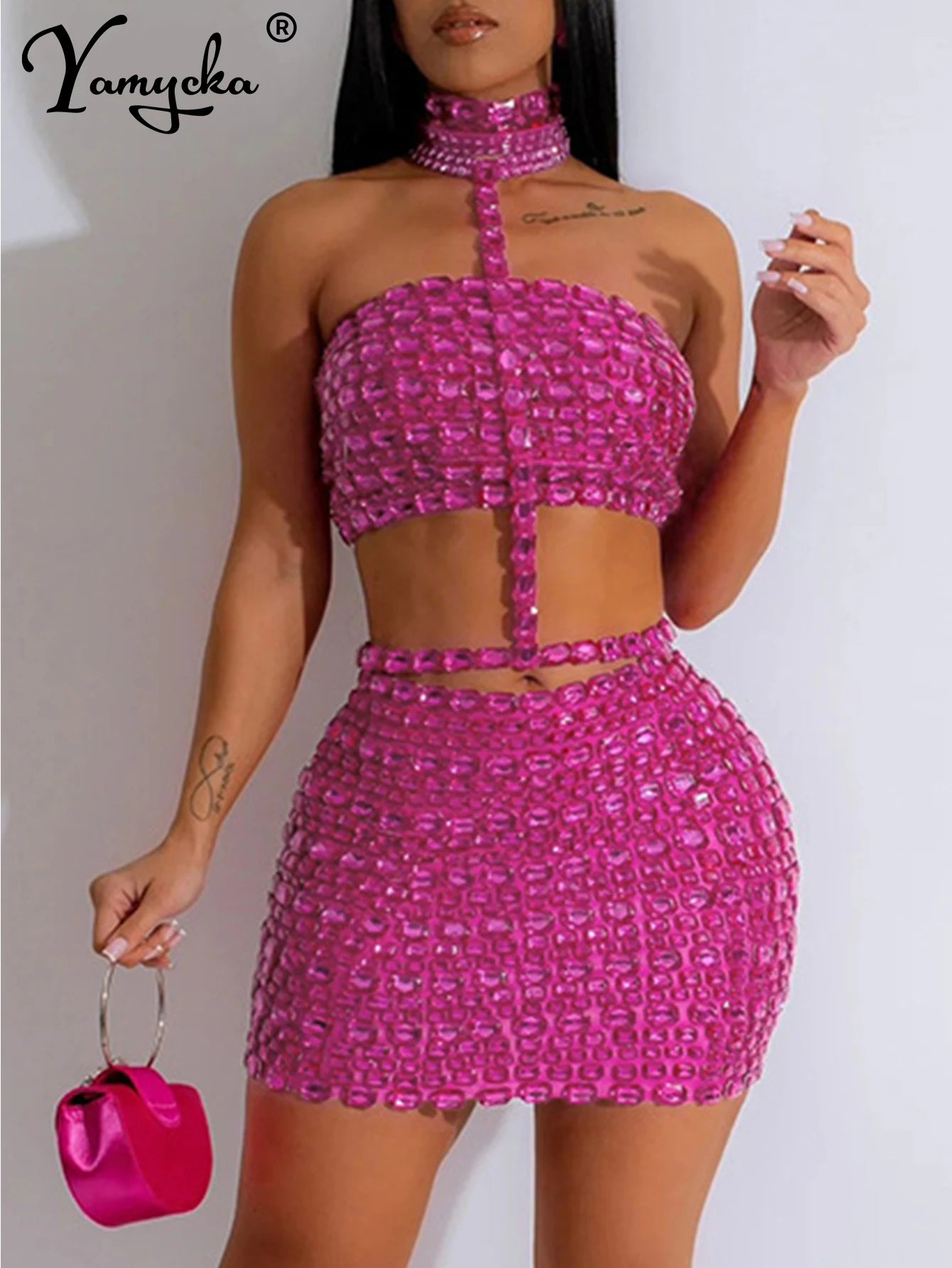 Zafira Rhinestone Halter Bodycon Mini Dress