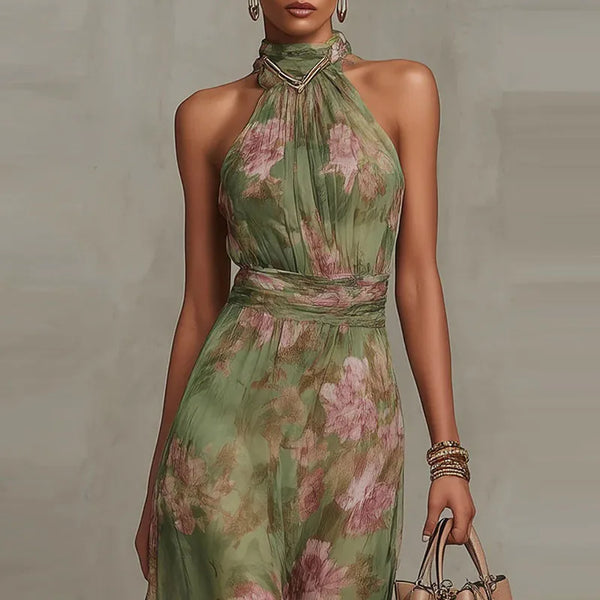 Marina Floral Chiffon Halter Maxi Dress