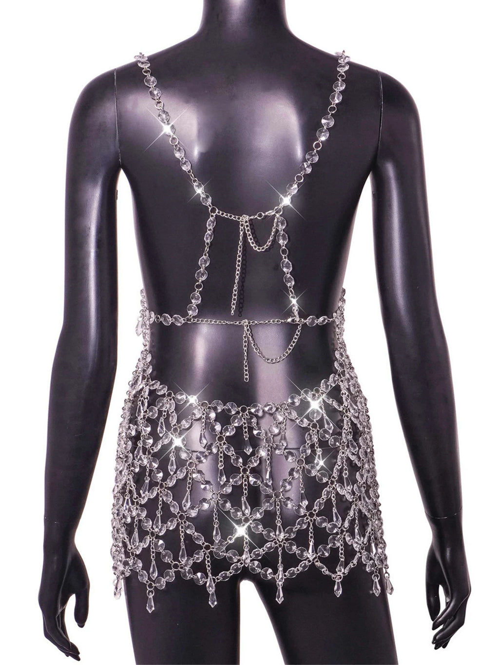 Gilda Clear Crystal Chain See-Through Lingerie Slip Mini Cover-Up