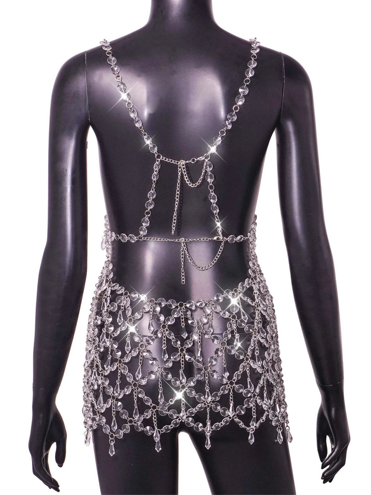 Gilda Clear Crystal Chain See-Through Lingerie Slip Mini Cover-Up