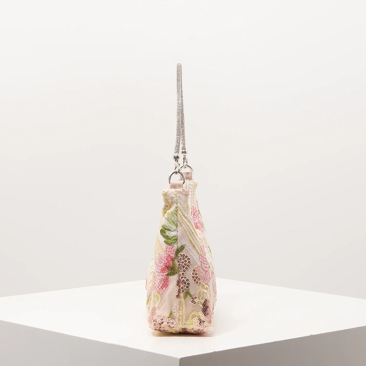 Florentina Floral Sequin Embroidered Half-Moon Shoulder Bag