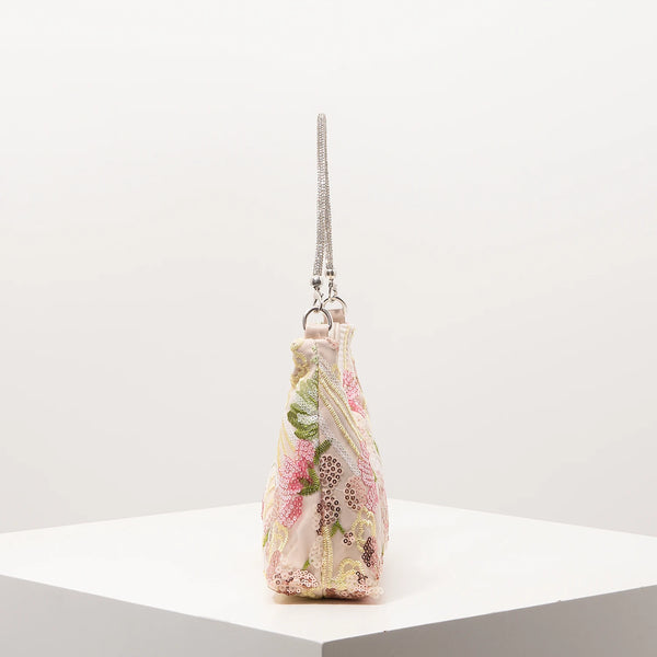 Florentina Floral Sequin Embroidered Half-Moon Shoulder Bag