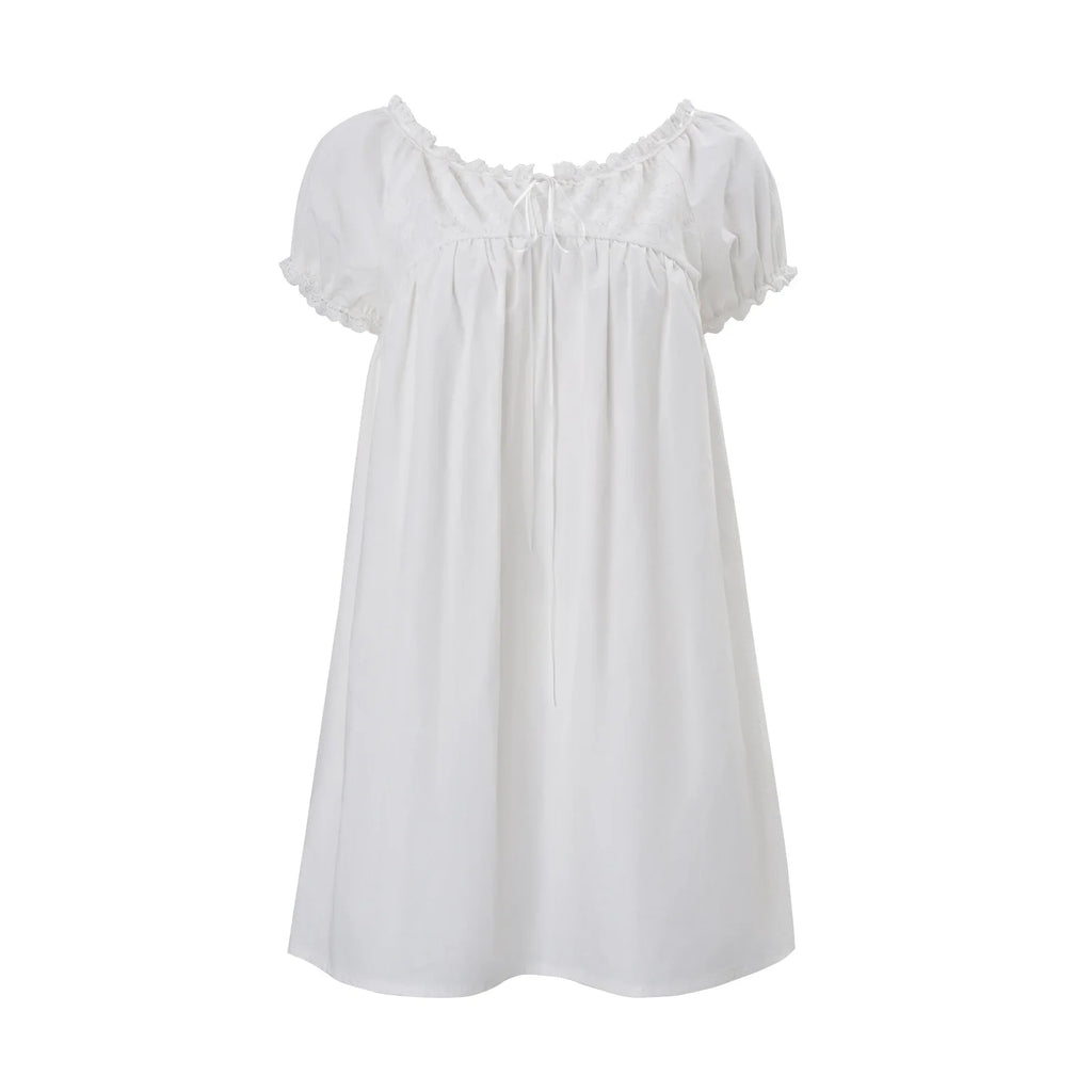 PixieKiki Women's Casual Loose Bubble Sleeves Mini Dress Mori Girl Cutecore White Summer Dresses P33-DD16