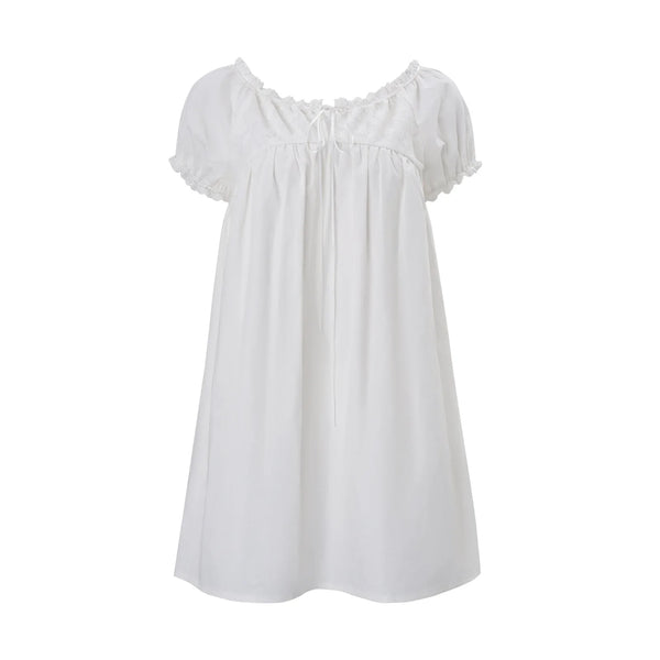 PixieKiki Women's Casual Loose Bubble Sleeves Mini Dress Mori Girl Cutecore White Summer Dresses P33-DD16